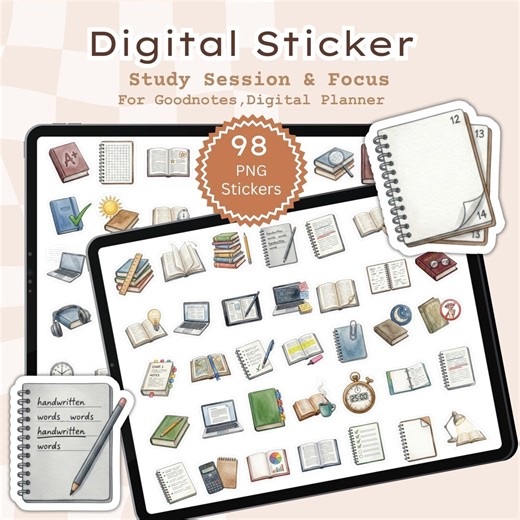 Study Session Focus PNG Digital Stickers , Study Planner Icons, A4 Printable Sheets, Goodnotes Sticker - Etsy