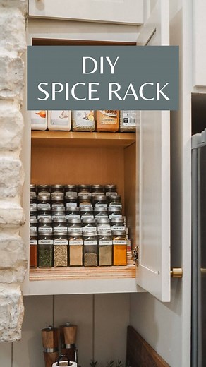 Crystel DIY & Design on Instagram: "DIY Tiered Spice Rack – Easy Kitchen Cabinet Organizer . No more spice avalanche every time I open the cupboard. This easy DIY tiered spice rack was the kitchen upgrade I didn’t know I needed. It’s simple to build, fully customizable, and makes finding the cinnamon way less dramatic. If your spice cabinet is a disaster, this one’s for you. . #diyspicerack #tieredspicerack #cupboardorganization #kitchenorganization #diykitchen #organizewithme #spiceorganization