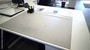 Blackboard, tablet and computer on the desktop in the office Stock Video