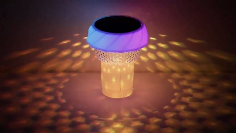 Solar Pool Chlorine Floater with Light 2 Pack Color Changing Tablet Holder Solar Powered Pool Light Outdoor RGB Floating for 3 Inch Chlorine Tablets, Easy Opening Remote Control for Hot Tub,Spa