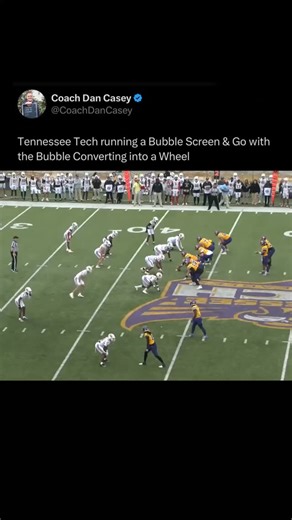 Coach Dan Casey on Instagram: "Tennessee Tech running a Bubble Screen & Go with the Bubble Converting into a Wheel"