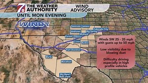 6.8K views · 20 reactions | To drive the point home, National Weather Service has issued High Wind Warning for west. viewing area (esp. MTNS) and a Wind Advisory for PB/Trans-Pecos. High winds will be no joke tomorrow, gusts up to 80mph poss. in Guad. Mtns! | First Alert 7 | Facebook