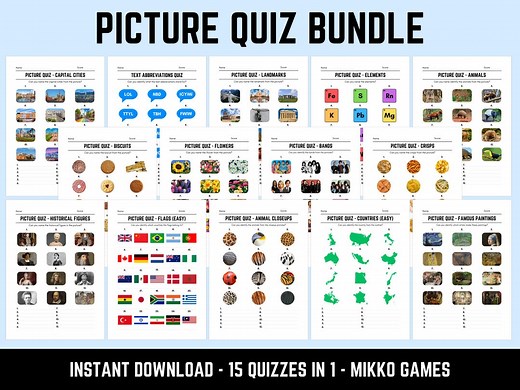 Picture Quiz Bundle: 15 Printable Quizzes in 1, Picture Round Quiz Sheets, Pub Quiz Trivia, Downloadable Table Quiz, Family Game Night - Etsy UK