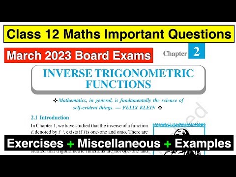 Chapter 2 Inverse Trigonometric Functions Important Questions for 2023 March Boards | Class 12 Maths