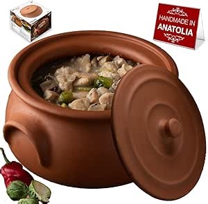 Hakan Suphan Handmade 2.6-Quart Small Clay Cooking Pot with Lid, Unglazed Natural Cookware, Terracotta Cazuela, Casserole Dish, Rice Cooking, Stewpot, Korean, Indian, Mexican Dish 2.5 L