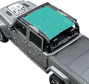 Shadeidea JT Sun Shade Top Sunshade Compatible with Jeep Gladiator Top Shade Mesh Screen Roof Cover (2018-2023)- Wind Noise UV Blocker with GrabBag Pouch -10 Year Warranty- Tiff Blue -Front&Rear