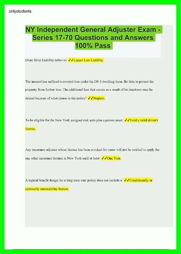 NY Independent General Adjuster Exam 2023 Series 1770 Questions and Answers 100 Correct Graded 100