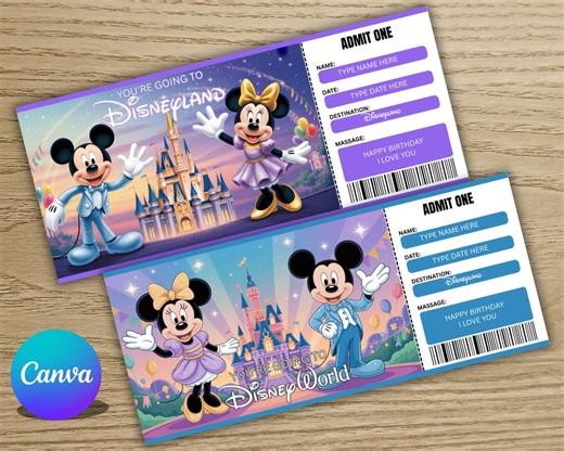 Disneyland and Disneyworld Ticket | Magic Park Ticket | Surprise Trip Ticket | Custom Gift Ticket - Etsy