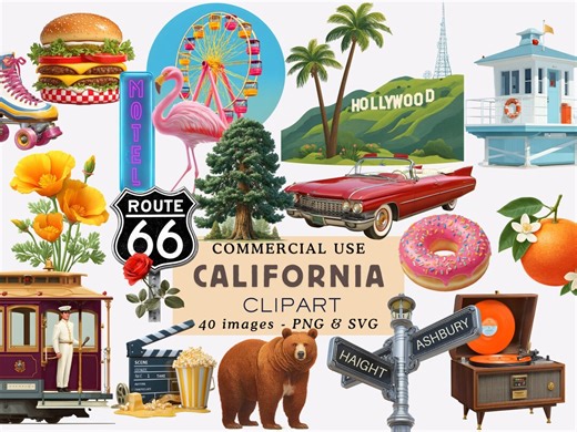 California Clipart Bundle the Golden State Illustrations West Coast Travel Scenery and Icons Graphics Commercial Use Junk Journal - Etsy