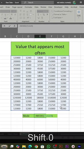 Find the most frequent value instantly with the MODE function in Excel 📊✨ #excel #learnexcel