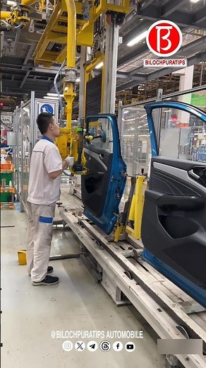 Car door installation in automobile manufacturing! #Automobile