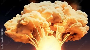 realistic 4K animation depictsterrifying nuclear bomb explosion fire effects mushroom cloud details powerful motion graphics overlay use editing software draganddrop functionality dust
