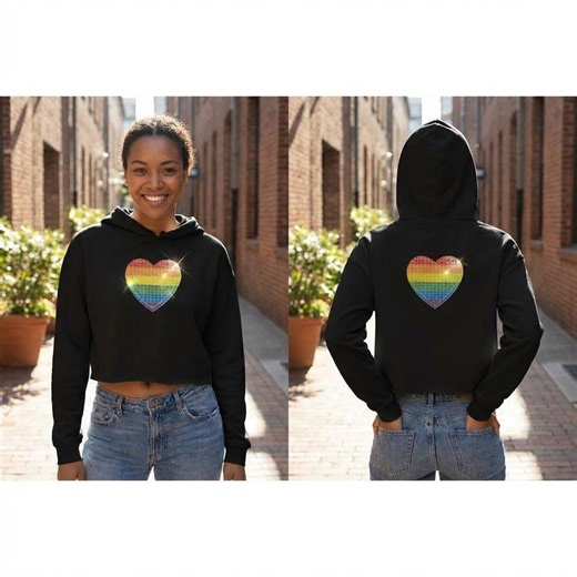 Rainbow Heart Cropped Hoodie | LGBTQ Pride Pullover for Women | Colorful Soft Festival Outfit Gift - Etsy
