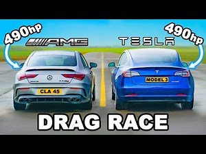 490hp AMG CLA 45 v Tesla Model 3 Performance: DRAG RACE