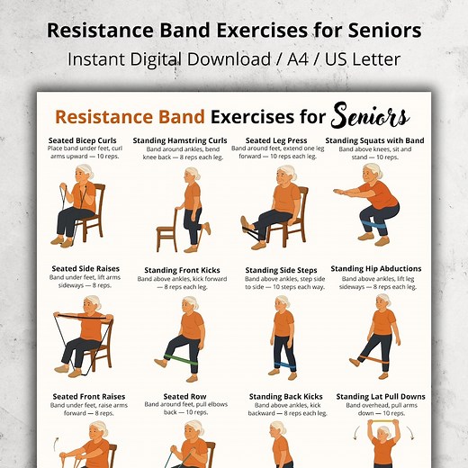 Resistance Band Exercises for Seniors, Printable Low Impact Routine for Older Adults Instant Download, Elderly Workout Chart Poster PDF - Etsy