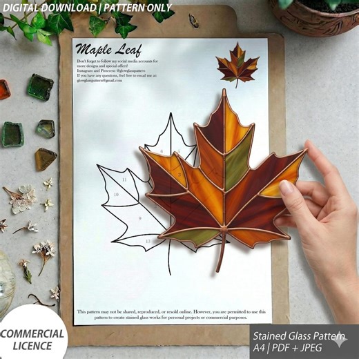 Maple Leaf Stained Glass Pattern PDF JPG - Etsy