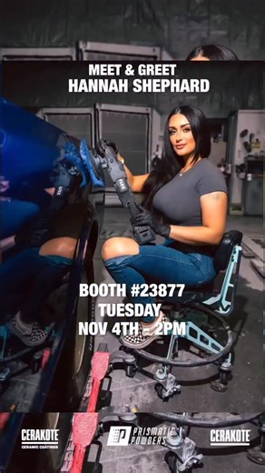 🔥 Meet & Greet with Hannah Shephard — owner of Lucky 13 Paint Shop! Join us Tuesday, Nov 4th at 2PM at SEMA Booth #23877 in the Central Hall with the Cerakote , Prismatic & Cerakote Ceramics team. 📸 Hannah will be signing photos — quantities are limited, so get there early! 👉 Don’t miss your chance to meet Hannah in person and hang out with us at SEMA! #cerakote #SEMA #SEMA2025 #prismaticpowders | Cerakote Ceramic Coatings