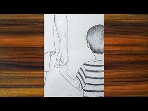 Very Easy Drawing Father and Son holding hands - Pencil Sketch || How to draw Father's Love