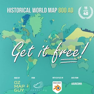 Historical World Map 800 AD Blender 3D