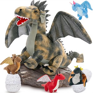 Tezituor 7Pcs Dragon Stuffed Animal 21.6'' Giant Dragon Plush with 4 Babies and 2 Eggs Plush Toy