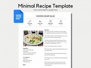 Recipe Template | Cookbook Template | Recipe Google Docs | Recipe Book Template | Recipe Binder | Minimal Recipe | Editable Recipe Printable - Etsy