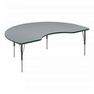 Correll Deluxe 48" x 72" Kidney Gray Granite 19"-29" Adjustable Height High-Pressure Laminate Top Activity Table with Black Legs and Green T-Mold