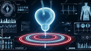 Advanced digital medical display showing human urinary system anatomy and health data analysis Stock Video