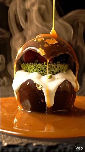 The Sweet Magma Explosion Melting Chocolate Sphere with Hot Caramel #food #cooking #chef #recipe