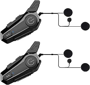 Motorcycle Helmet Intercom Headset E1 with CVC Noise Cancellation Stereo Music IPX6 Waterproof for Full Face Helmet 2 Pack