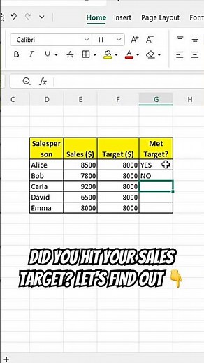💰 Excel IF Function Explained in 10 Seconds | Sales Target Formula!