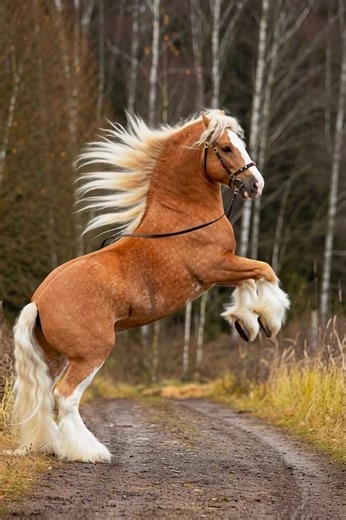 Majestic Horse Rears Up! Watch This Stunning Golden Mane! ✨ Witness the sheer power and beauty of this magnificent golden horse! Its luxurious white mane and feathered hooves are truly captivating as it trots and rears on this forest path. Drop a comment below and tell us which part of the video is your favorite! ❤️ ​#HorseLife #DraftHorse #Haflinger #Clydesdale #ShireHorse #GoldenHorse #FeatheredHorse #RearingHorse #HorseVideo #Equine #EquineBeauty #MajesticAnimals #AnimalLovers #HorseRiding #H