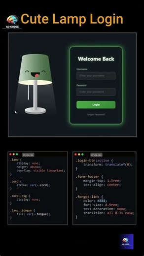 Cute Lamp Login UI Design 💡 #css #webdesign #shorts