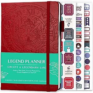 Legend Planner – Weekly & Monthly Life Planner to Hit Your Goals & Live Happier. Organizer Notebook & Productivity Journal. A5 (Red)