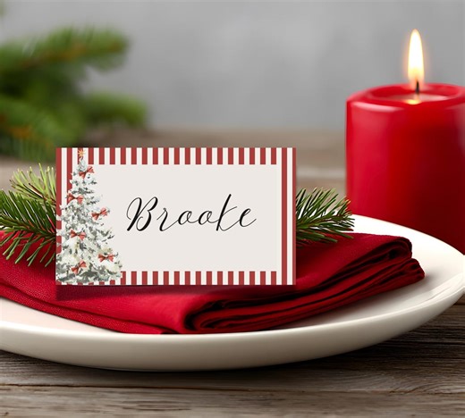 Printable Christmas Place Card Template, Editable Holiday Dinner Name Card - Etsy