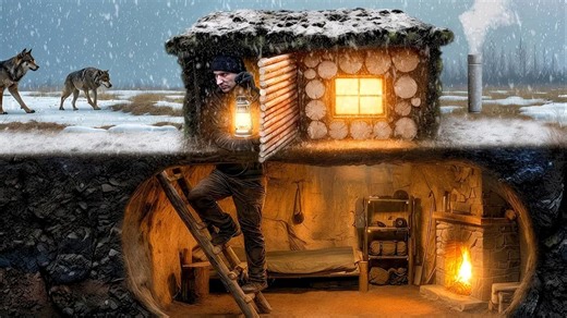 在潮湿的森林里挖坑，建造地下小屋，没想暴雪天居住极其享受