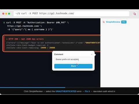 Hashnode GraphQL API: stop sending Bearer in Authorization