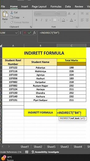 Indirect function in Excel #excel #exceltips #exceltricks #excelshortcuts #microsoftoffice
