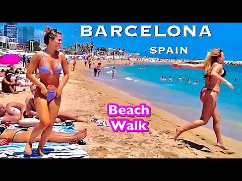 4K Beach Walk Spain - BARCELONA - Barceloneta Beach - June 2022