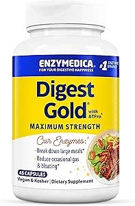 Enzymedica Digest Gold + ATPro, Maximum Strength Digestive Enzymes, Helps Digest Large Meals for Instant Bloating Relief, 45 Count