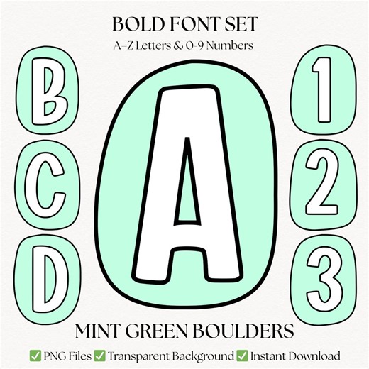 Mint Green Letters & Numbers | PNG Alphabet Clipart | Bold Monogram Font Set | Pastel Initials | Digital Download - Etsy