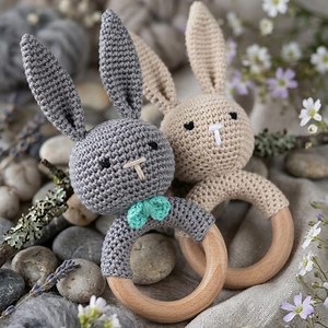 Bunny Rattle Crochet Pattern PDF | Amigurumi Baby Rattle Pattern | Wooden Ring Teether Toy | 7 Page Detailed Guide | Instant Download - Etsy Canada
