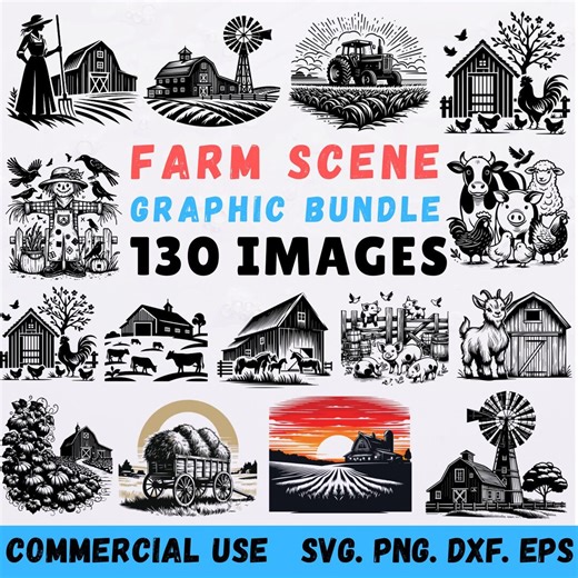 Farm Scene Graphic Bundle 130 Images, Rustic Farm Clipart, Designs for Cricut, Commercial Use - Etsy