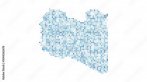 Libya dotted digital map. Map of Libya with pulsating colored circles. Shape of the country filled with blue disks. Charming video.