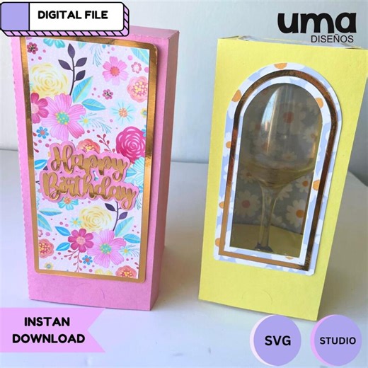 Wine Glass Box Template – 2 Styles – SVG & Studio Files for Cricut and Silhouette – DIY Wine Gift Box – Cup Box Cut File – Wine Cup Holder - Etsy