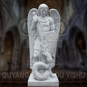 [Hot Item] Marble Religious Statue, St Michael and The Snake Sculpture