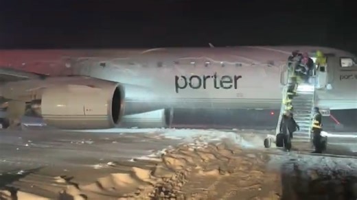 Porter Airlines aircraft slides on runway after landing in Halifax
