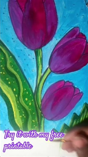 🌷 Turning a simple tulip drawing into a colorful painting! 🎨