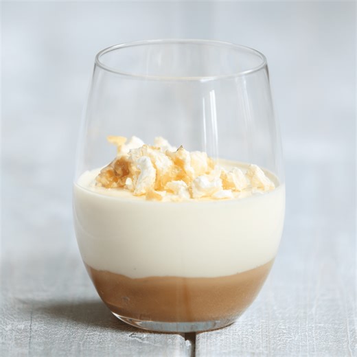 Salted caramel and popcorn panna cotta pots