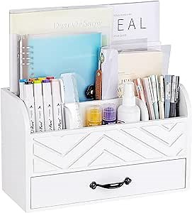 White Wooden Desk Organizers Set for Minimalist and Fashionable Home/Office Organization, Desktop Mail Organizer Countertop, Folder Organizer for Desk, Office Organization and Storage
