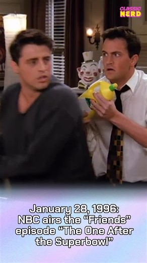 30 years ago TODAY, a star-studded lineup turned Central Perk into the Super Bowl after-party when the “Friends” episode “The One After the Superbowl” aired in 1996! It followed NBC’s Super Bowl XXX, then immediately hit you with Ross chasing Marcel on a movie set and a guest-star flex that included Julia Roberts, Brooke Shields, Jean-Claude Van Damme, and Chris Isaak. It had about 52.9 million viewers and is still the most-watched “Friends” episode. #nostalgia #tvhistory #90s #90stv #90skids | 